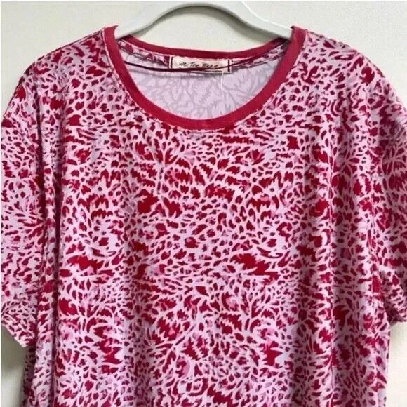 Free People We The Free Teddy Velvet Leopard Burnout Tee Raspberry Red Size S - Picture 1 of 11